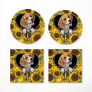 Lovely Beagle Sunflower Zipper Ceramic Drink Coasters