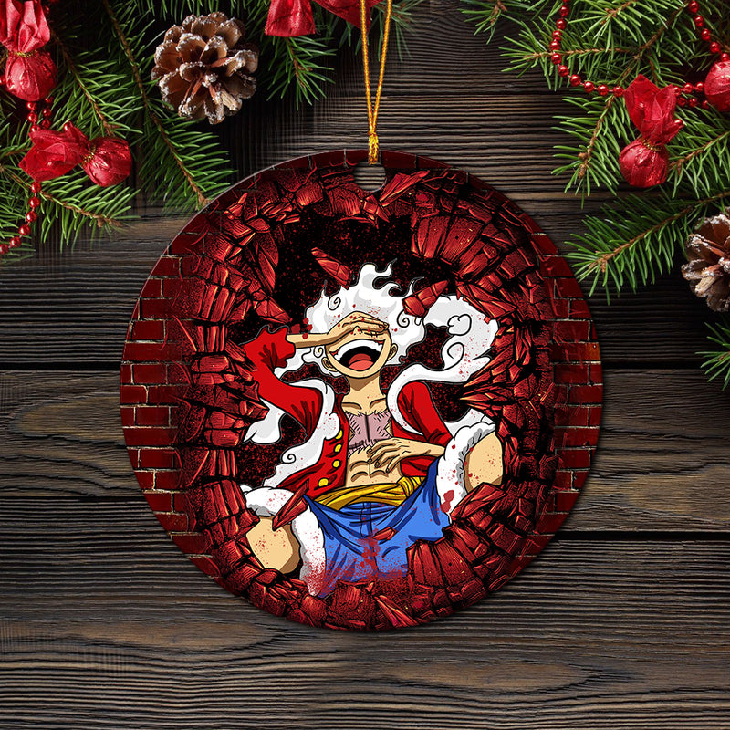 Luffy Gear 5 Break Wall Wood Circle Ornament Perfect Gift For Holiday