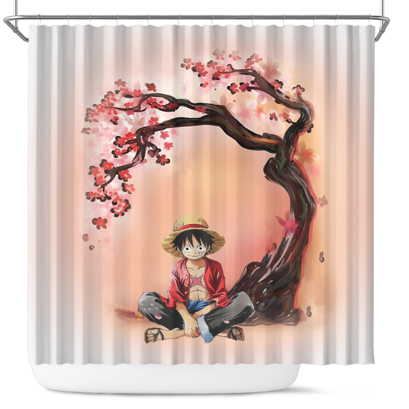 Luffy One Piece Anime Cherry Blossom Japan Shower Curtain