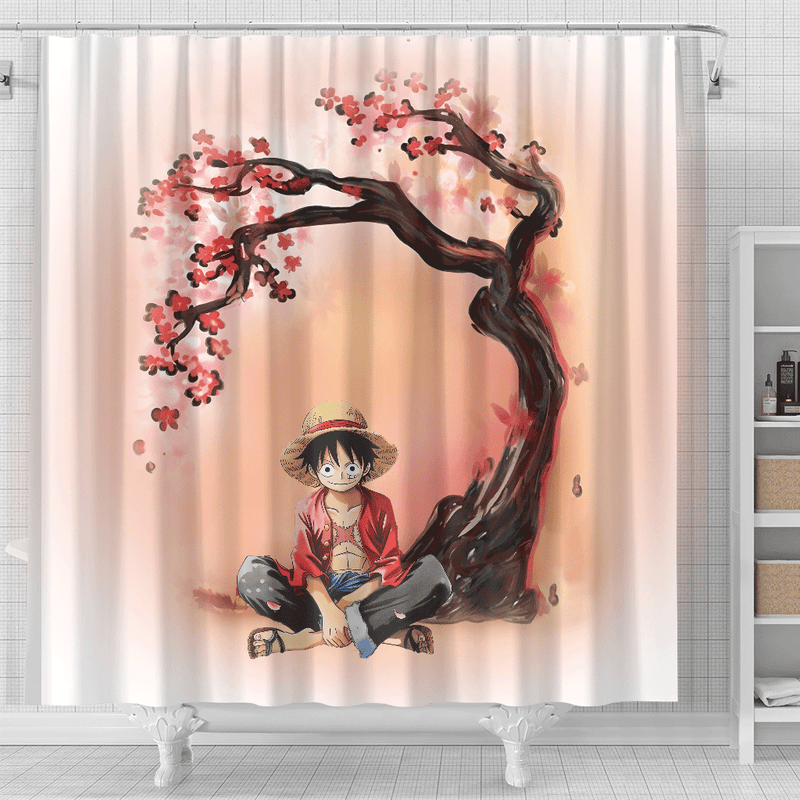 Luffy One Piece Anime Cherry Blossom Japan Shower Curtain