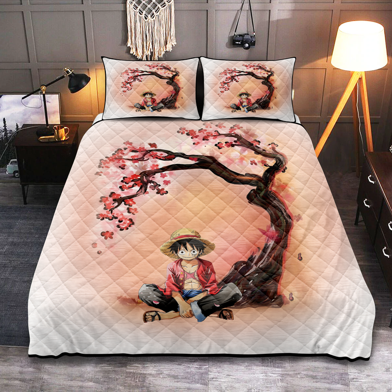 Luffy One Piece Anime Cherry Blossom Quilt Bed Sets