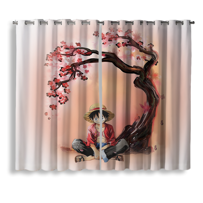 Luffy One Piece Anime Cherry Blossom Window Curtain