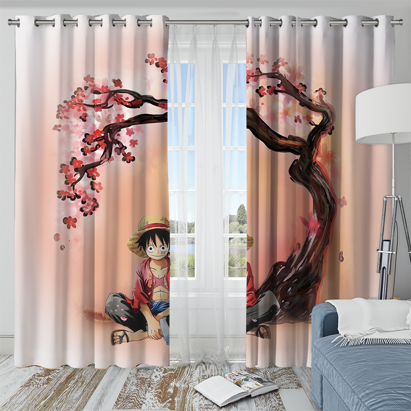 Luffy One Piece Anime Cherry Blossom Window Curtain