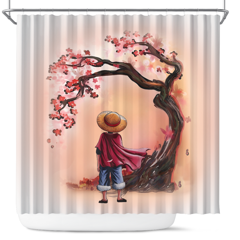 Luffy Stand One Piece Cherry Blossom Japan Shower Curtain