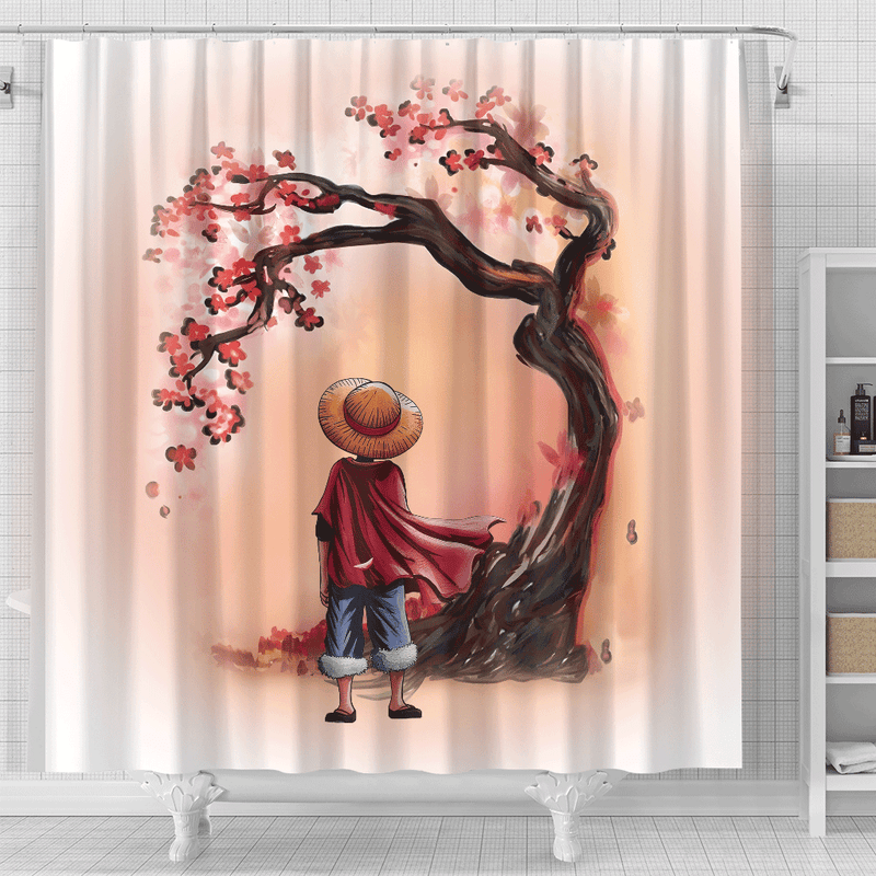 Luffy Stand One Piece Cherry Blossom Japan Shower Curtain