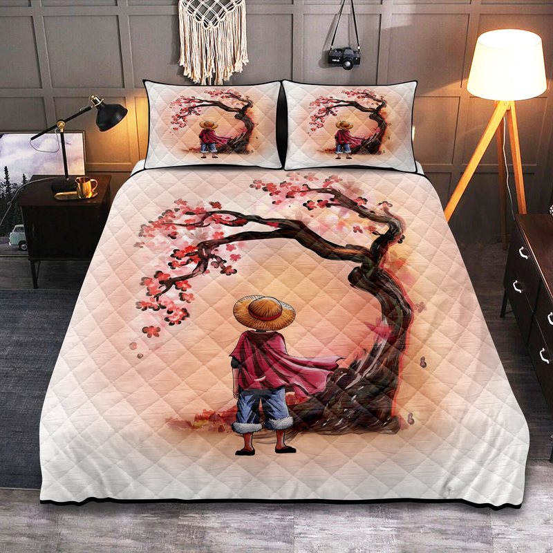 Luffy Stand One Piece Cherry Blossom Quilt Bed Sets