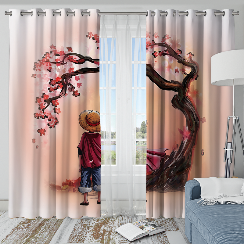 Luffy Stand One Piece Cherry Blossom Japan Window Curtain