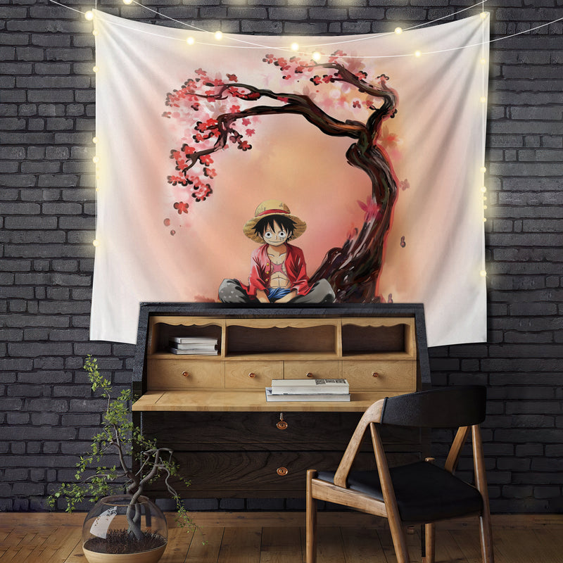 Luffy One Piece Anime Cherry Blossom Tapestry Room Decor
