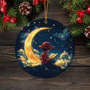 Luffy Reading On A Crescent Moon Mica Circle Ornament