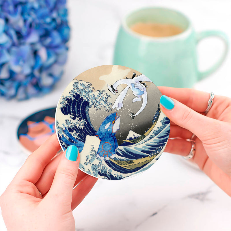 Lugia Vs Kyogre The Great Wave Japan Ceramic Drink Coasters