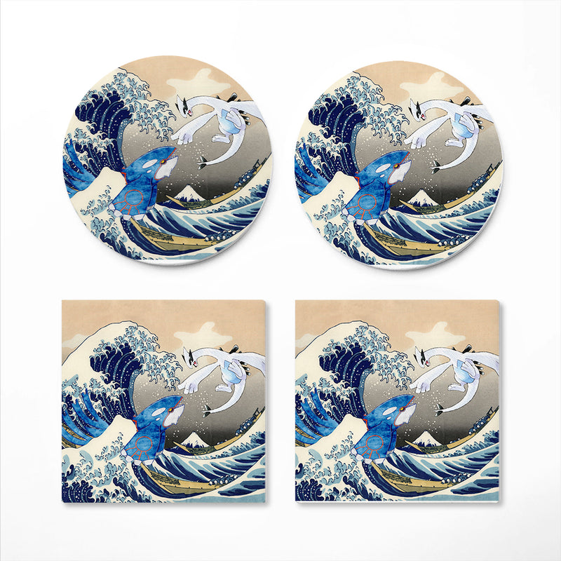 Lugia Vs Kyogre The Great Wave Japan Ceramic Drink Coasters