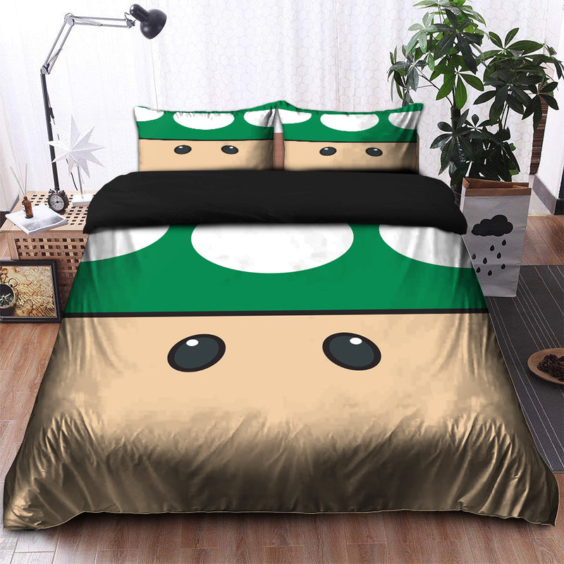 Mario Mushroom Green Bedding Set Duvet Cover And 2 Pillowcases