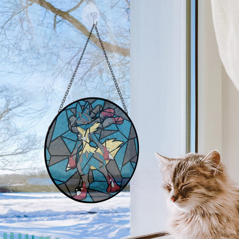 Mega Lucario Pokemon Stained Glass Window Hanging Panel Suncatcher