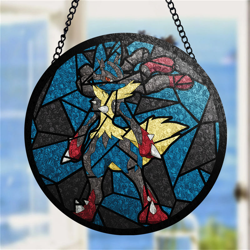 Mega Lucario Pokemon Stained Glass Window Hanging Panel Suncatcher