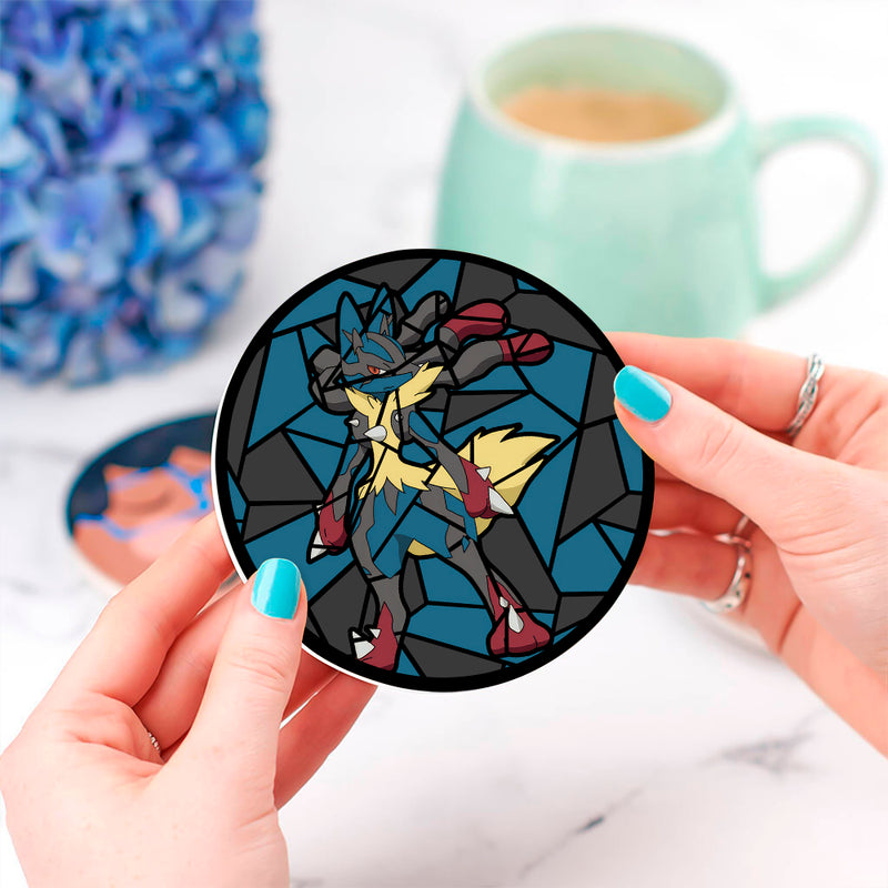 Mega Lucario Pokemon Stained Glass Drink Coasters