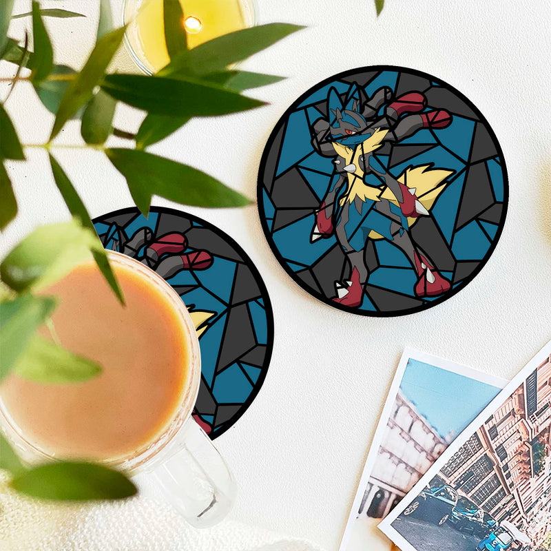 Mega Lucario Pokemon Stained Glass Drink Coasters