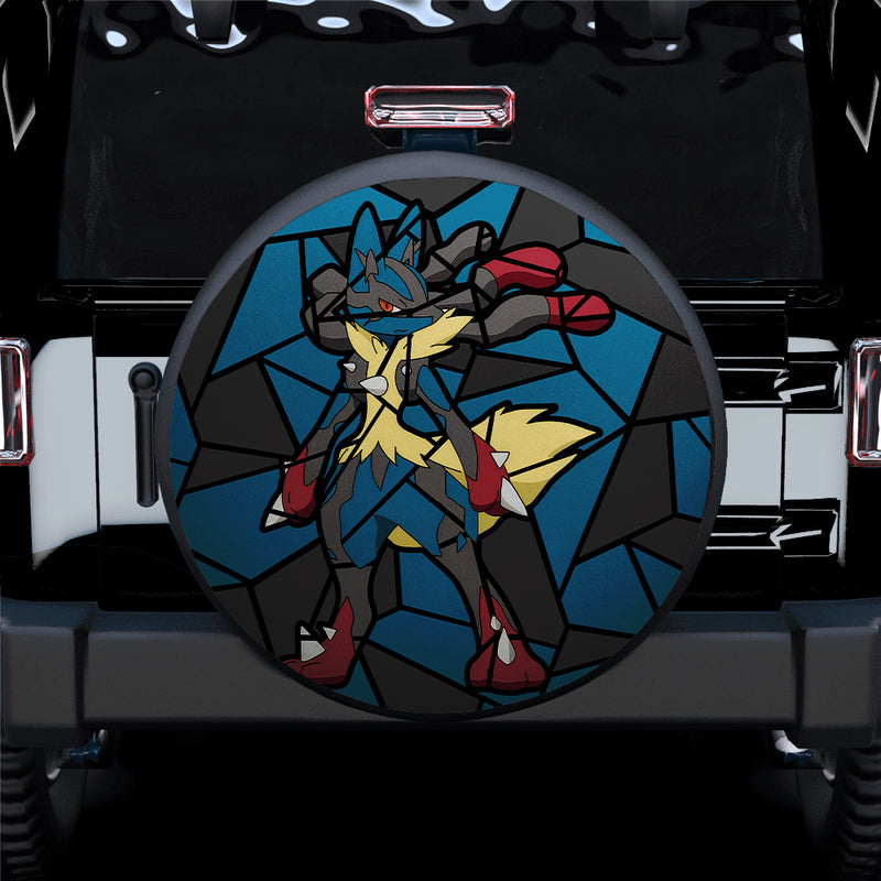 Mega Lucario Pokemon Stained Glass Car Spare Tire Covers Gift For Campers