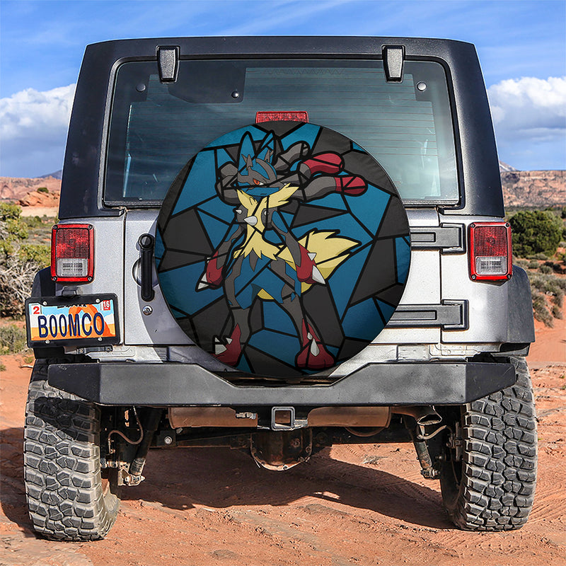 Mega Lucario Pokemon Stained Glass Car Spare Tire Covers Gift For Campers