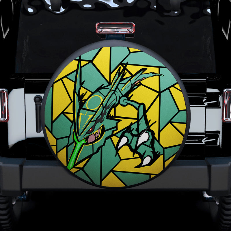 Mega Rayquaza Pokemon Stained Glass Car Spare Tire Covers Gift For Campers