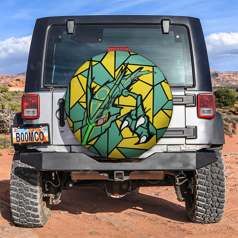 Mega Rayquaza Pokemon Stained Glass Car Spare Tire Covers Gift For Campers