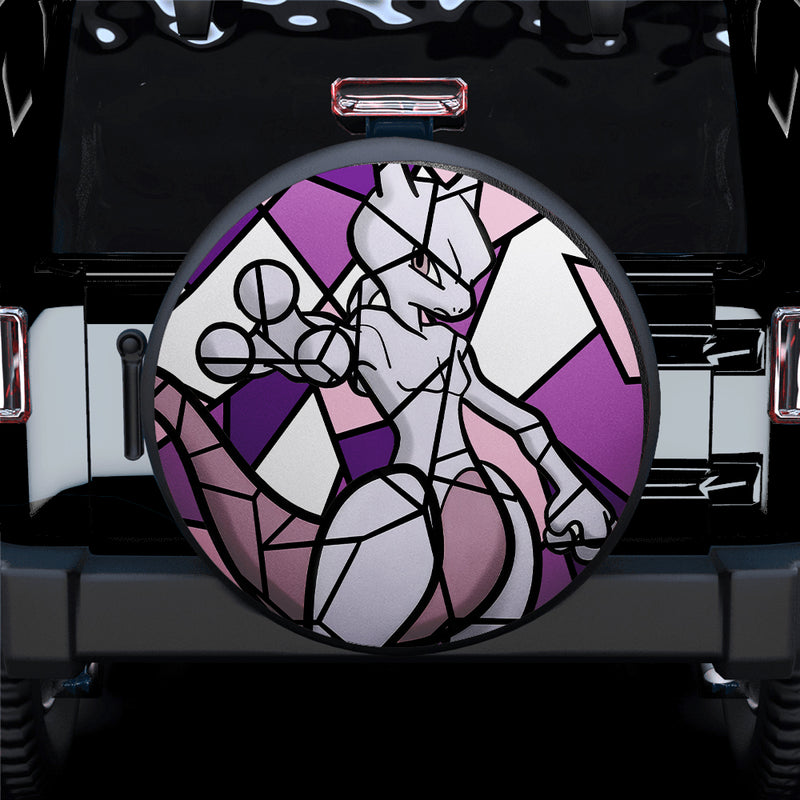 Mewtwo Stained Glass Pokemon Car Spare Tire Covers Gift For Campers