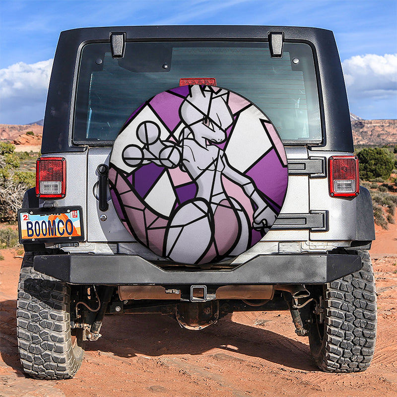 Mewtwo Stained Glass Pokemon Car Spare Tire Covers Gift For Campers