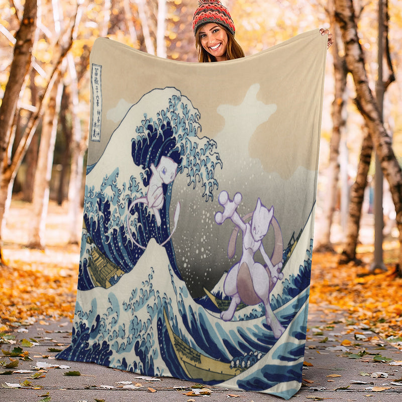 Mewtwo Vs Mew Pokemon The Great Wave Premium Blanket