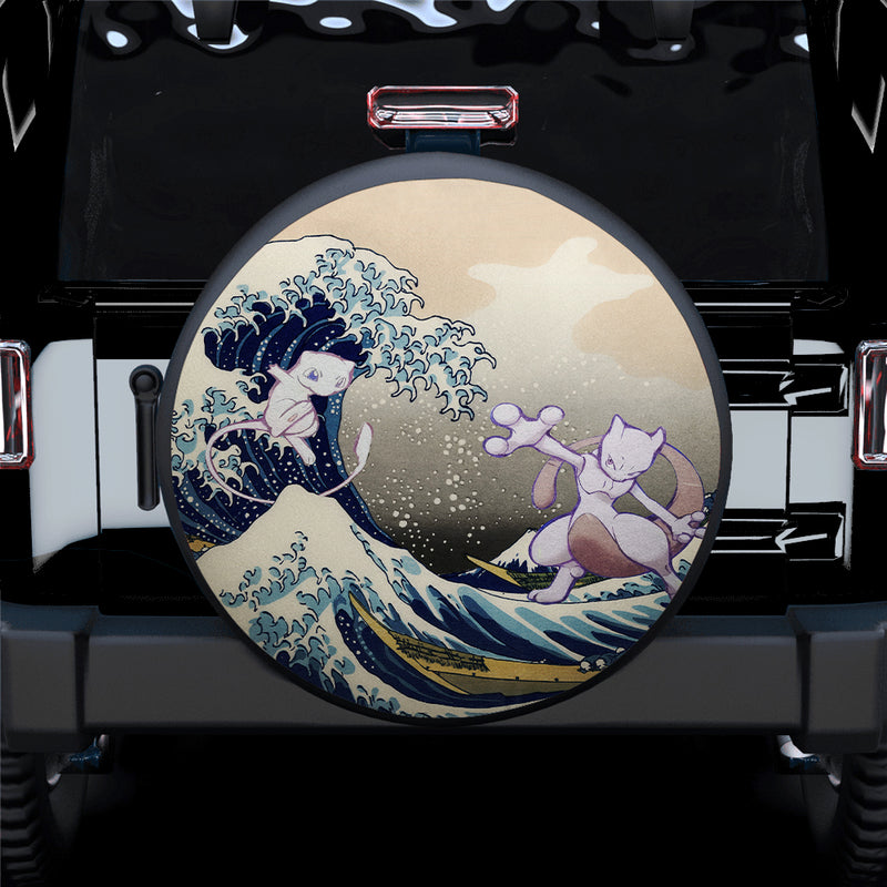 Mewtwo Vs Mew Pokemon The Great Wave Japan Car Spare Tire Covers Gift For Campers