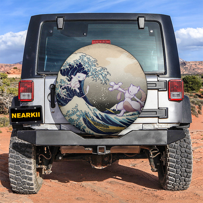 Mewtwo Vs Mew Pokemon The Great Wave Japan Car Spare Tire Covers Gift For Campers