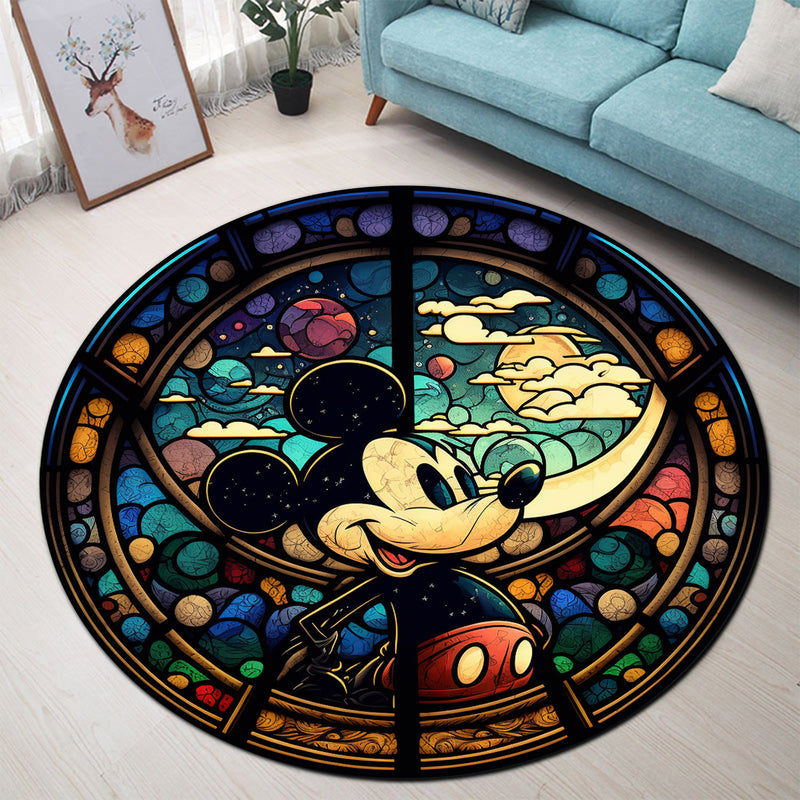 Mouse Rug 2000 Mouse Stained Glass Round Rug