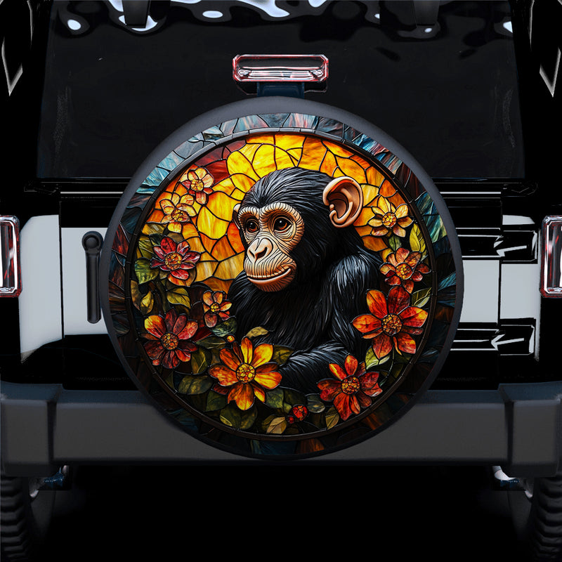Monkey Stained Glass Car Spare Tire Cover