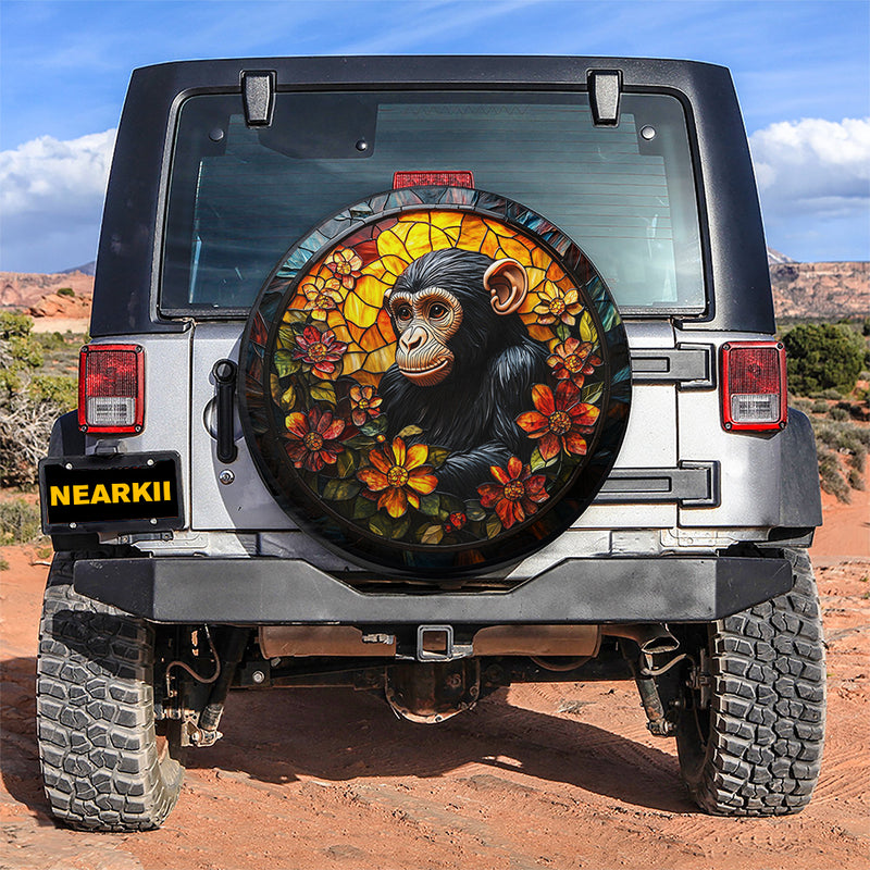 Monkey Stained Glass Car Spare Tire Cover