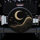 Golden Crescent Moon and Waves Minimalist Jeep Car Spare Tire Cover