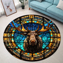 Moose Deer Stained Glass Round Rug