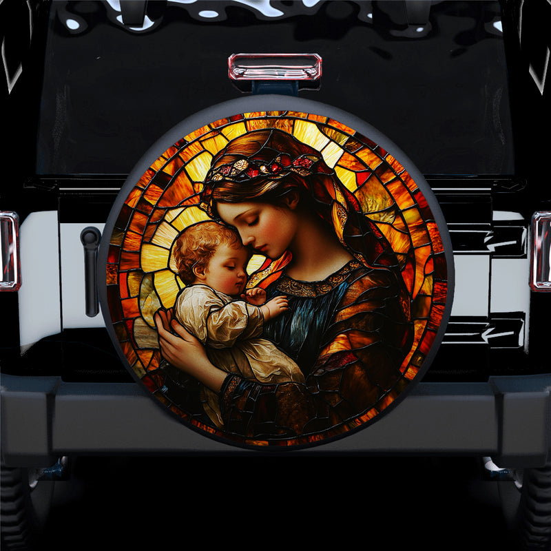 Mother and son Stained Glass Sun Catch Car Spare Tire Cover