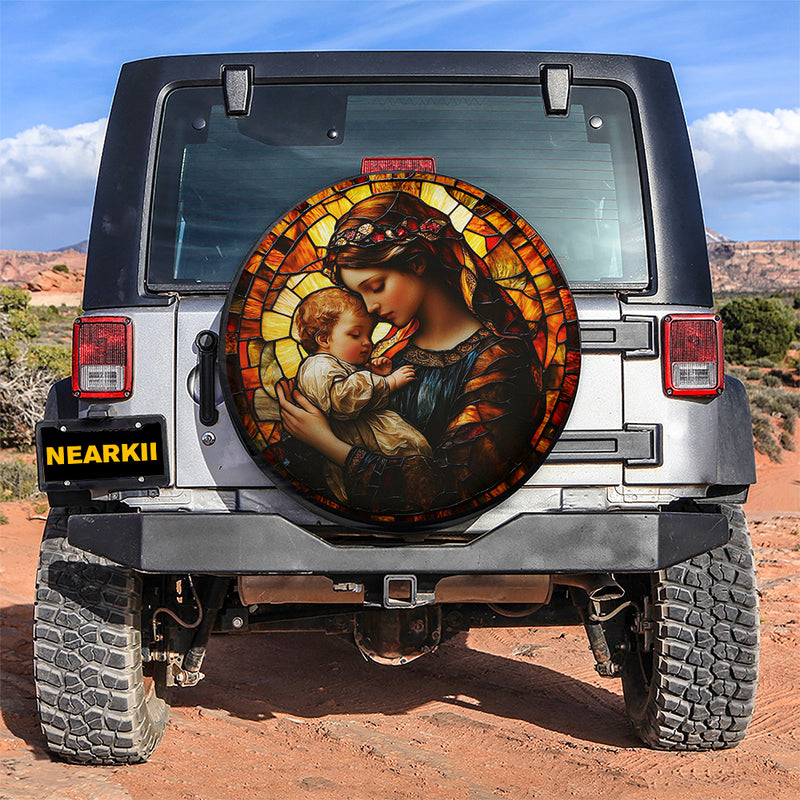 Mother and son Stained Glass Sun Catch Car Spare Tire Cover