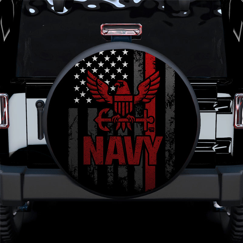 Navy American Flag Thin Red Line Jeep Car Spare Tire Cover