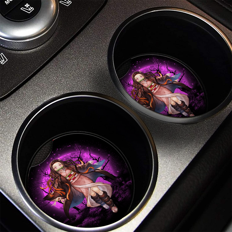 Nezuko Moonlight Halloween Car Coasters Auto Cup Holder