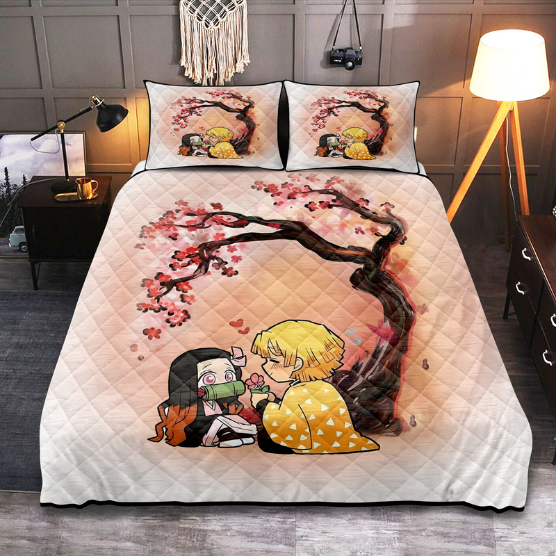 Nezuko Zenitsu Demon Slayer Cherry Blossom Quilt Bed Sets