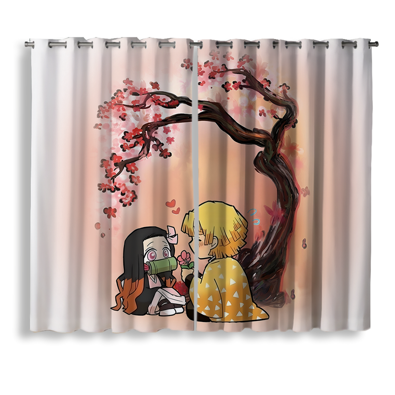 Nezuko Zenitsu Demon Slayer Cherry Blossom Japan Style Anime Window Curtain