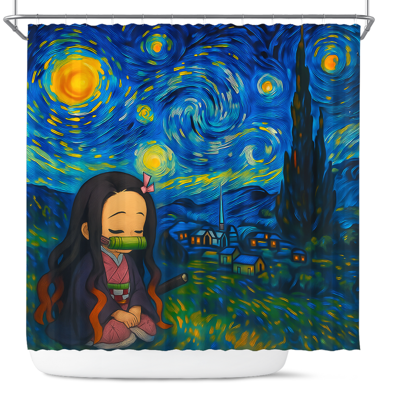 Nezuko Chill Starry Night Shower Curtain