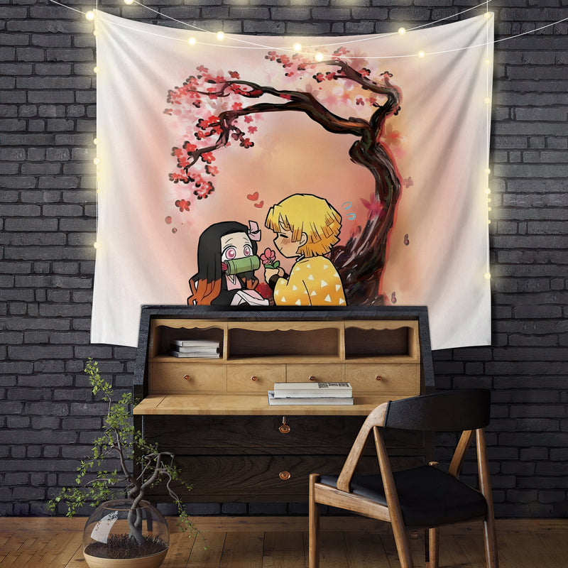 Nezuko Zenitsu Demon Slayer Cherry Blossom Tapestry Room Decor