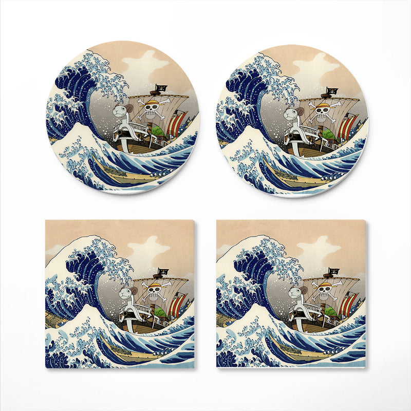 One Peace Anime The Great Wave Japan Ceramic Drink Coasters