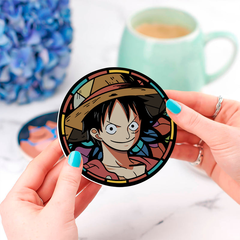 One Piece Luffy Anime Stained Glass Drink Coasters