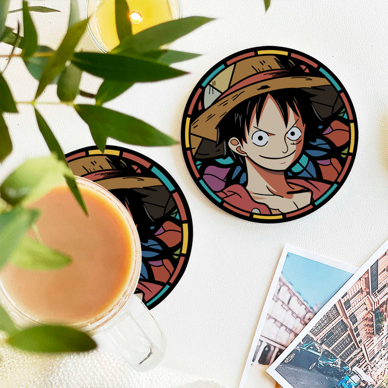 One Piece Luffy Anime Stained Glass Drink Coasters