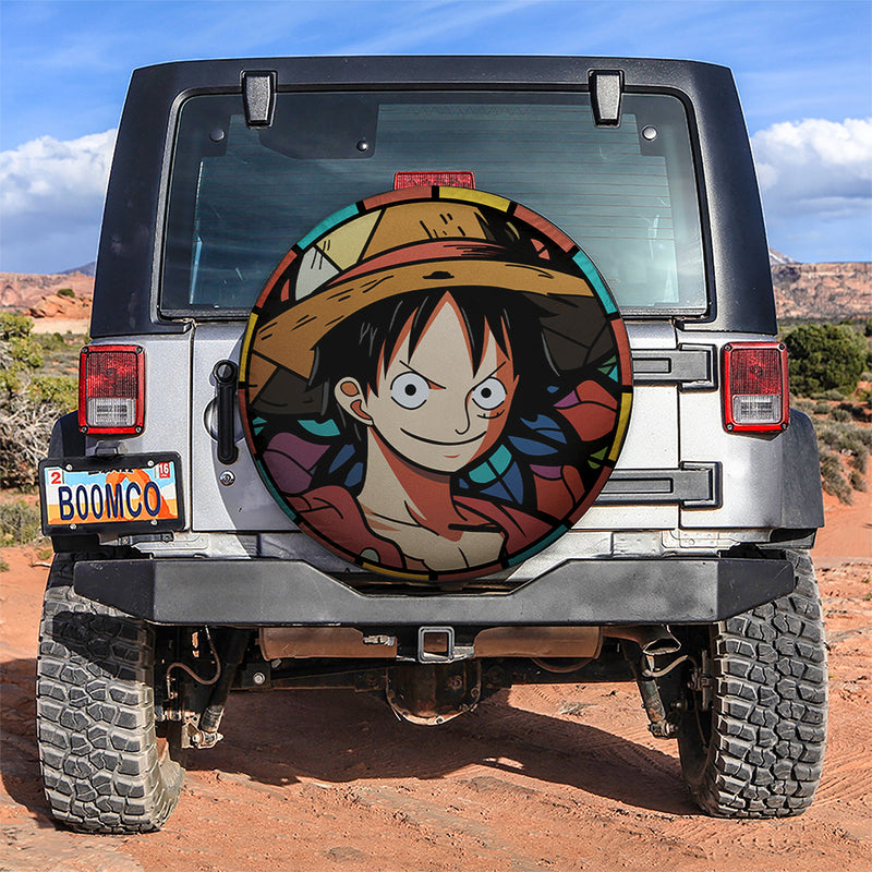 One Piece Luffy Stained Glass Car Spare Tire Covers Gift For Campers