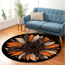 Orange Cheetah Sunflower Round Rug