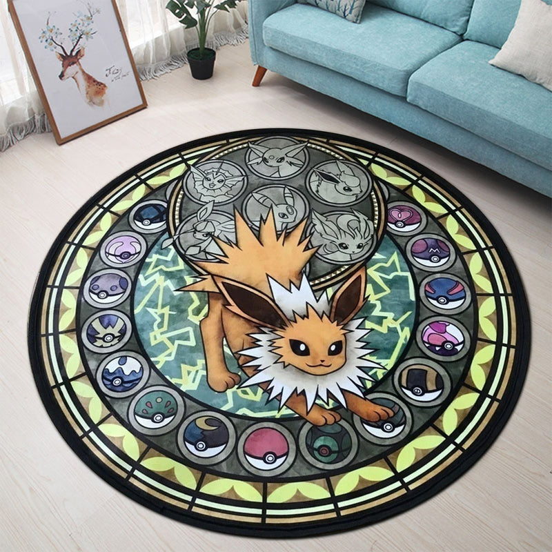 Pokemon Eevee Evolutions Jolteon Round Carpet Rug Bedroom Livingroom Home Decor