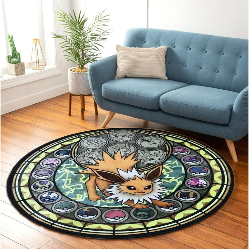 Pokemon Eevee Evolutions Jolteon Round Carpet Rug Bedroom Livingroom Home Decor