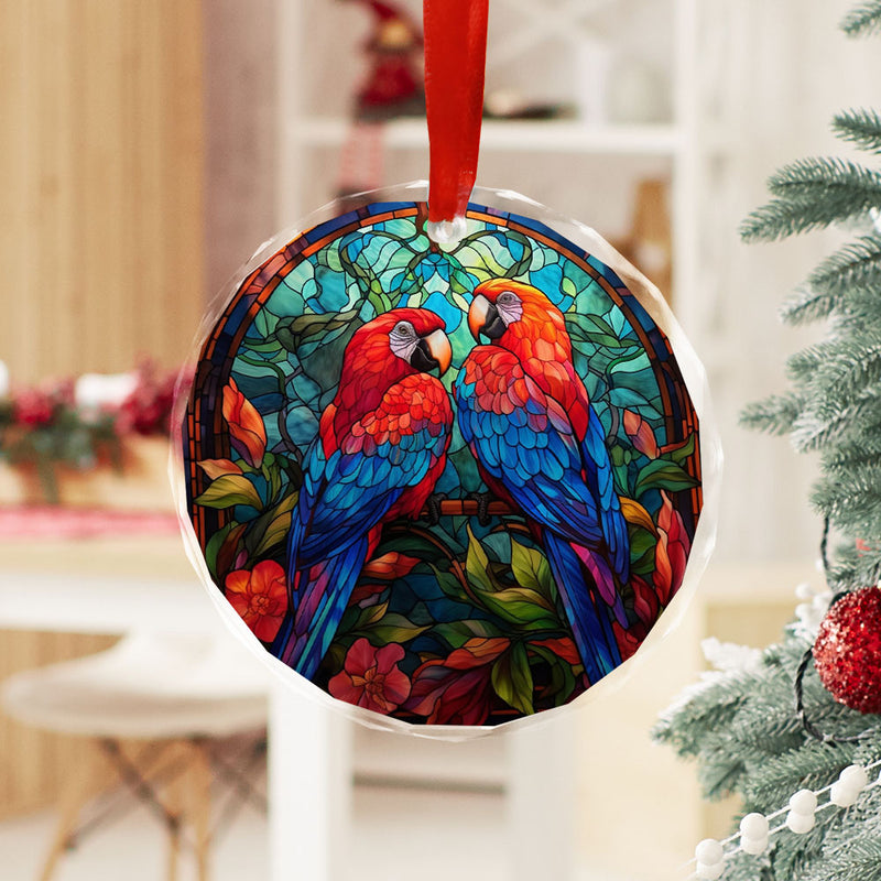 Parrot Couple Stained Glass Ornament